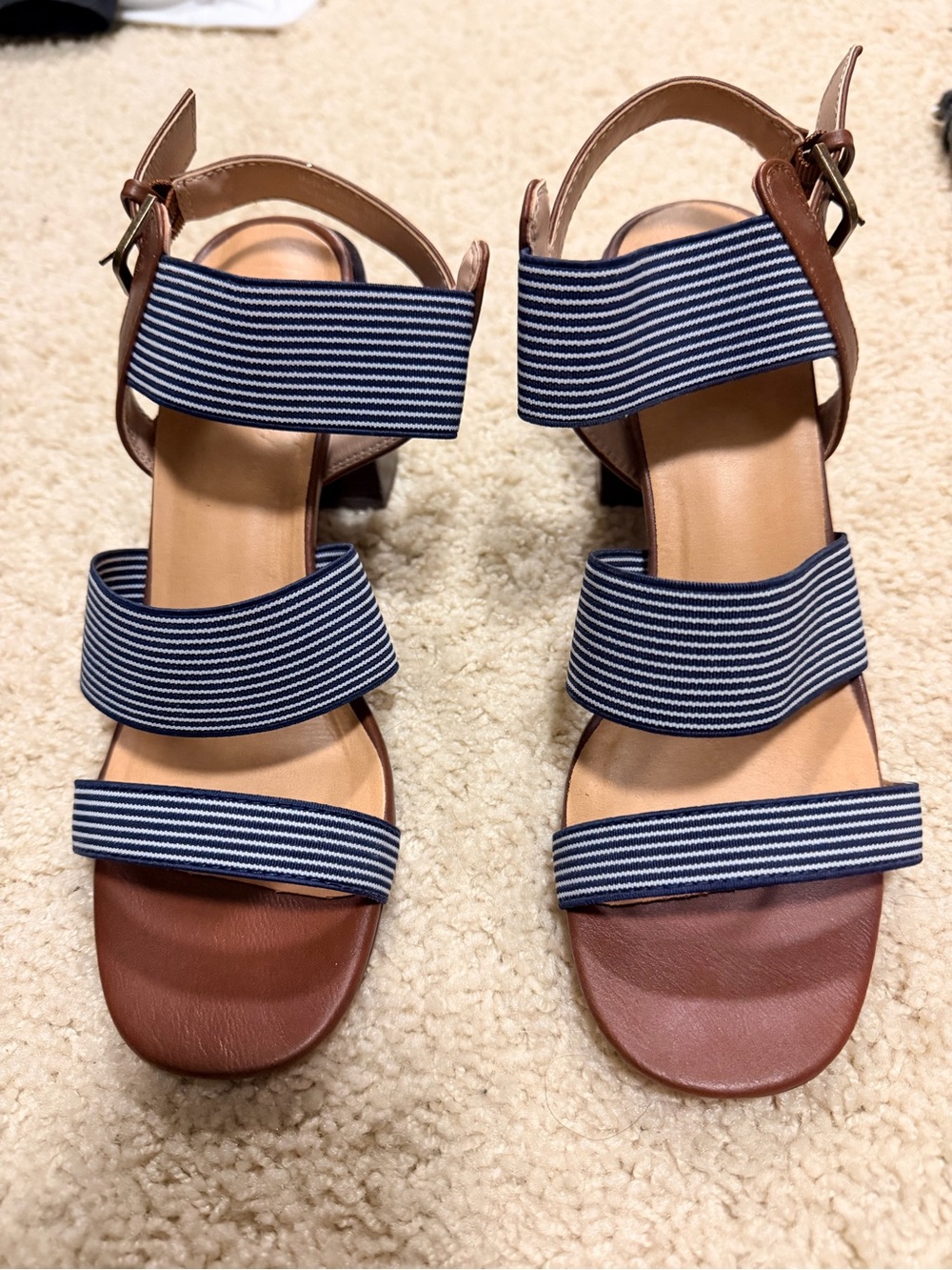 Market & Spruce Navy and White Striped Elastic Strap Sandals